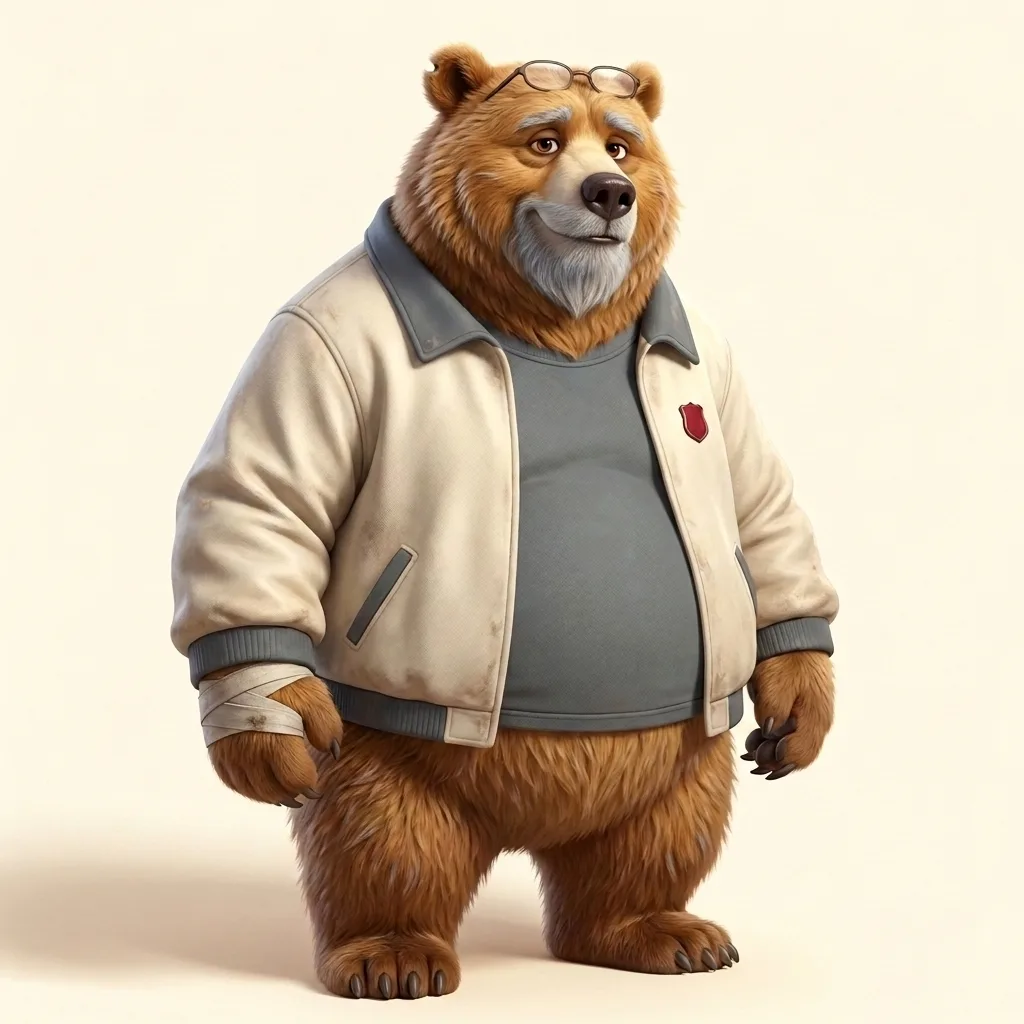Bront, a large grizzly bear in a coach’s jacket