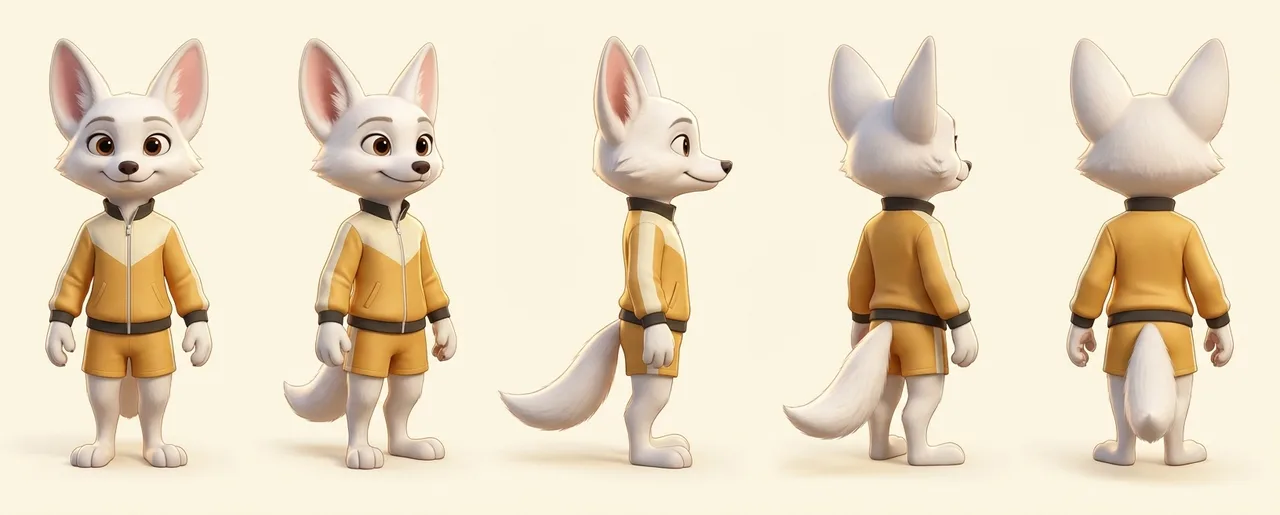 Daisy, a white fox with large ears